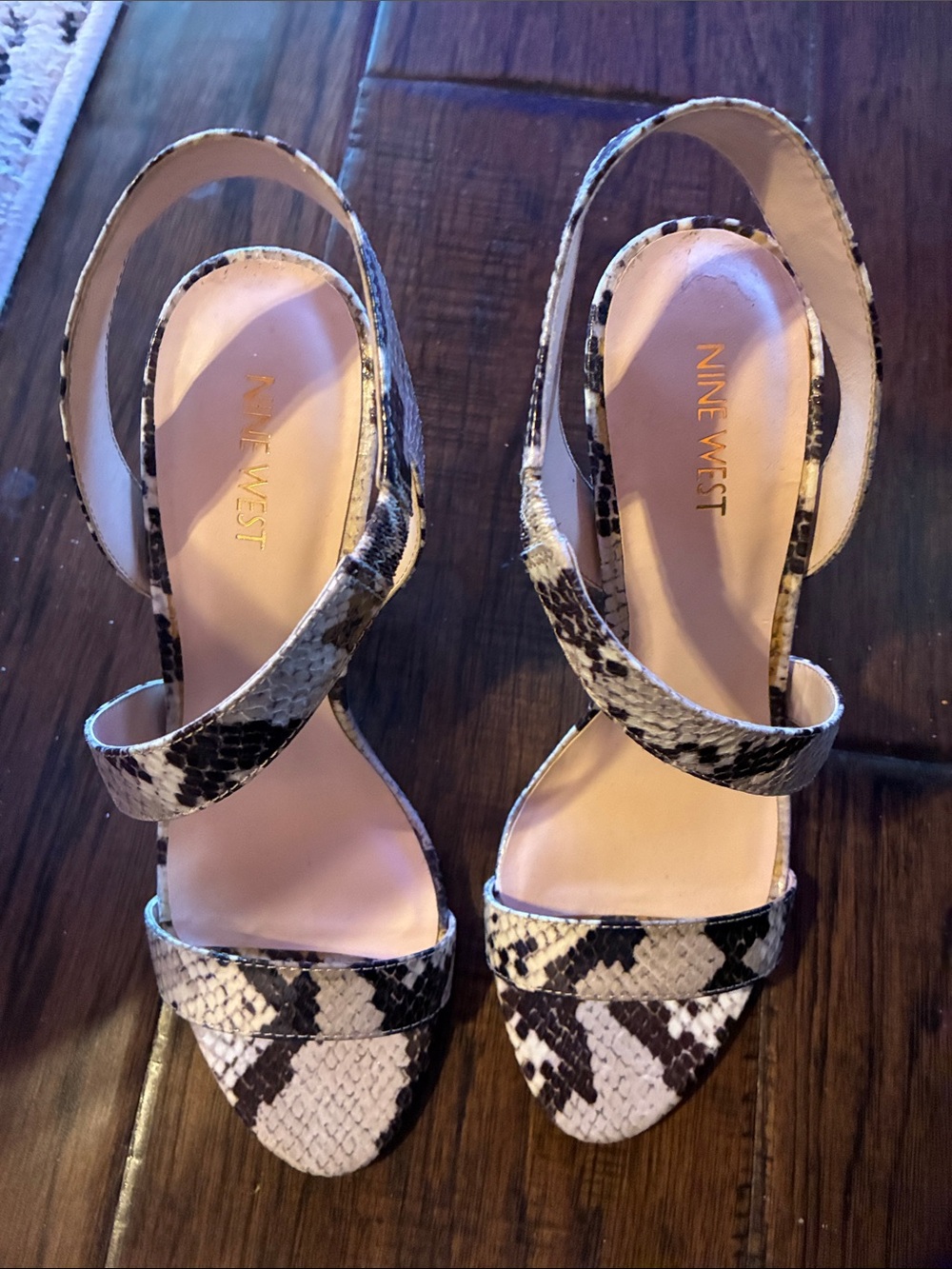 Nine West Black and White Snake Print Slingback Heels